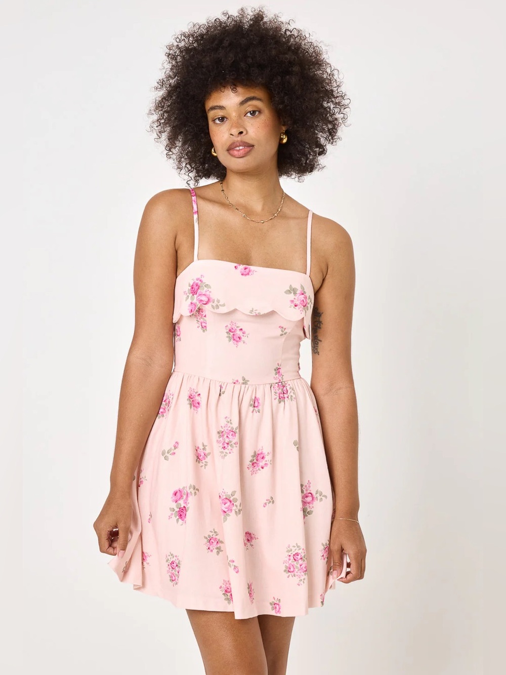 NWT Trixxi Pink Floral Mini Dress w/ Pockets Scallop Neck Cottagecore Coquette L